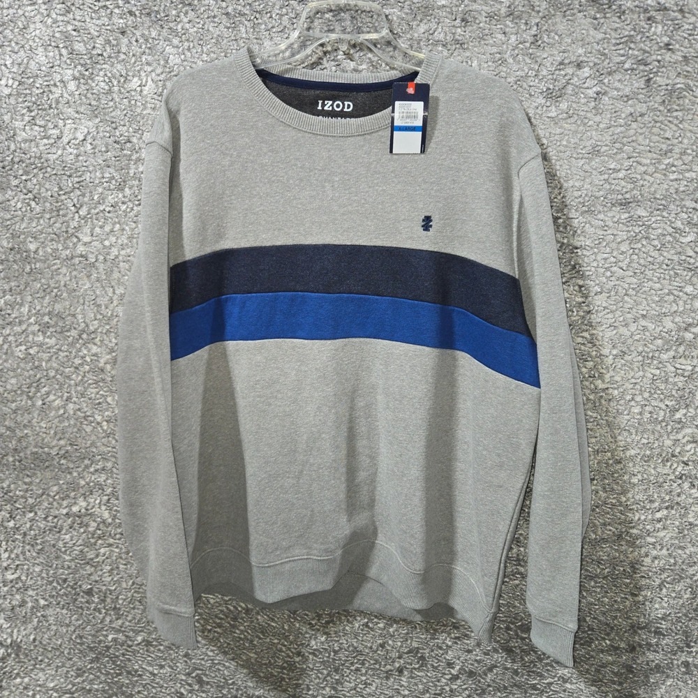 IZOD Mens Advantage Performance Fleece Sweatshirt XL Grey Blue Stripe 45GK362030